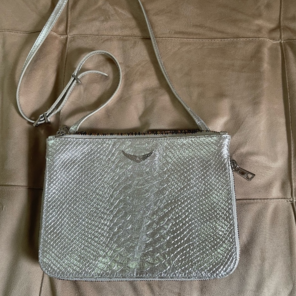 Zadig & Voltaire Crossbody Silver Python-effect Leather with Shoulder Strap